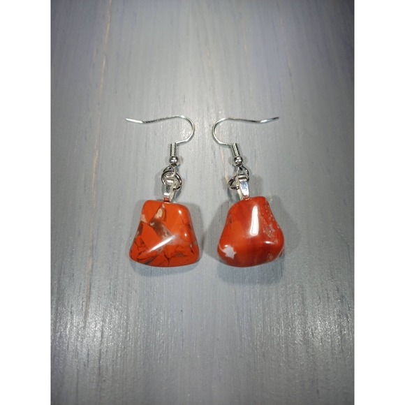 Artisan Jewelry - Brecciated Jasper Earrings Natural Red Stone Nickel Free Boho Dangle Drop